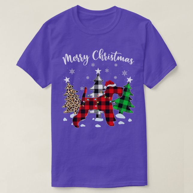 Leopard Buffalo Plaid Wire Fo Terrier Dog Christma T-Shirt (Design Front)