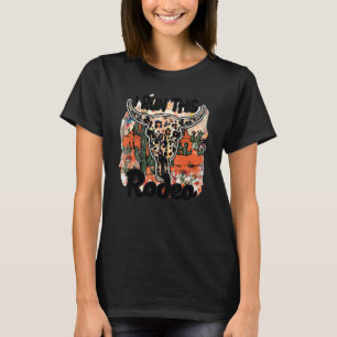 Leopard Bull Skull I Run This Rodeo Desert Cactus  T-Shirt