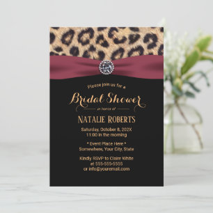 Leopard Burgundy Ribbon Luxury Bridal Shower Invitation