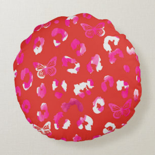 Leopard Butterfly Orange pink Round Pillow