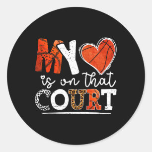 Leopard Bysketbyll Mum My Heart Is On That Court M Classic Round Sticker