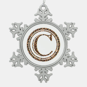 leopard C Snowflake Pewter Christmas Ornament