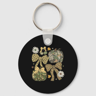 Leopard Camo Coquette Bow Pumpkin Thanksgiving Rus Key Ring