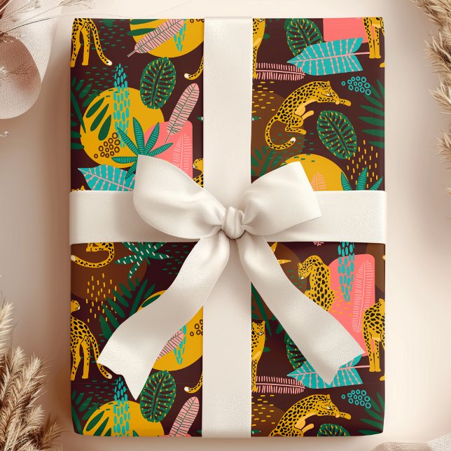 Leopard Cats Tropical Abstract Jungle Pattern Wrapping Paper (Creator Uploaded)
