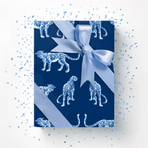 Leopard Catwalk in Blue Indigo Wrapping Paper
