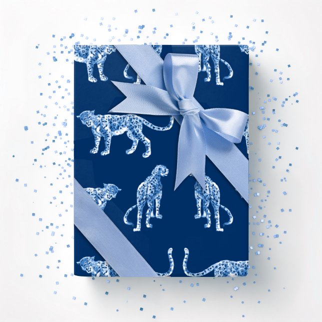 Leopard Catwalk in Blue Indigo Wrapping Paper (Creator Uploaded)