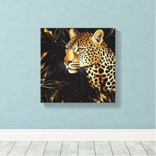 Leopard Cheetah Animal Black Gold  Canvas Print