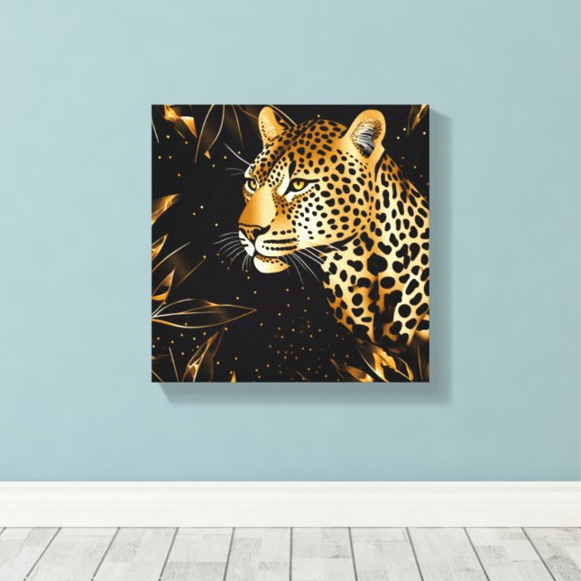 Leopard Cheetah Animal Black Gold  Canvas Print (Insitu(Wood Floor))
