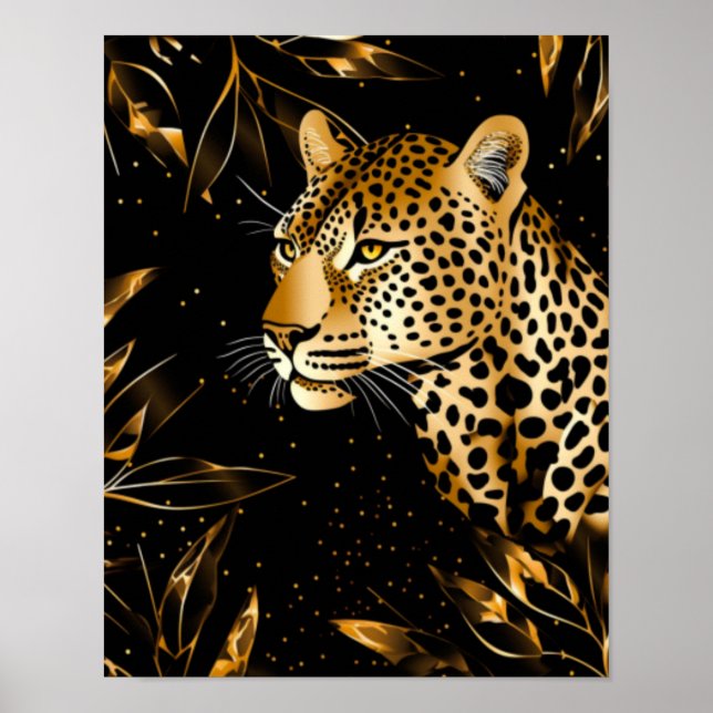 Leopard Cheetah Animal Black Gold  Poster (Front)