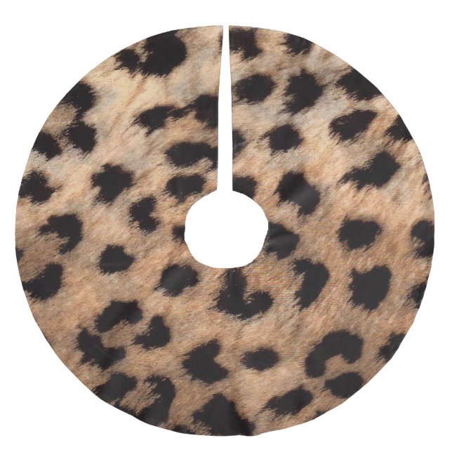 Leopard Cheetah Animal Print Brown Tan Modern Glam Brushed Polyester Tree Skirt (Front)