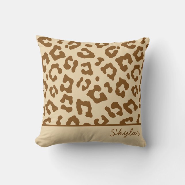 Leopard Cheetah Animal Print Custom Cursive Name Cushion (Front)
