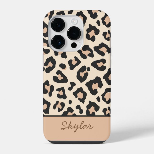Leopard Cheetah Animal Print Custom Cursive Name iPhone Case (Back)