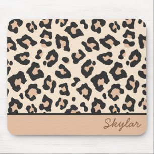 Leopard Cheetah Animal Print Custom Cursive Name Mouse Mat