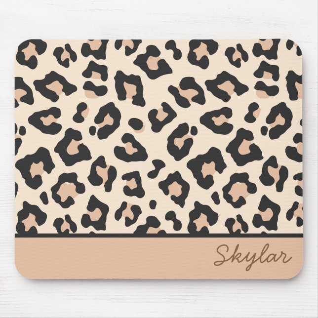 Leopard Cheetah Animal Print Custom Cursive Name Mouse Mat (Front)