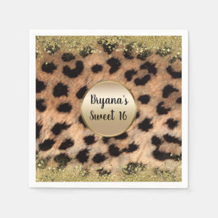 Leopard Cheetah Animal Print Gold Glitter Monogram Napkin