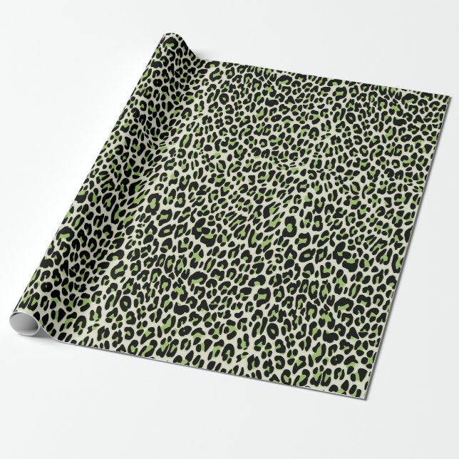 Leopard, cheetah animal print green wrapping paper (Unrolled)