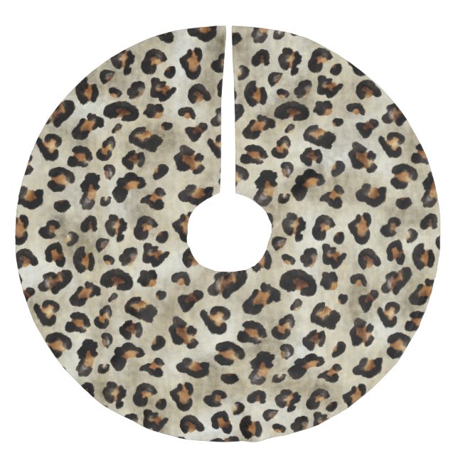 Leopard Cheetah Animal Print Pattern Beige Brown Brushed Polyester Tree Skirt (Front)