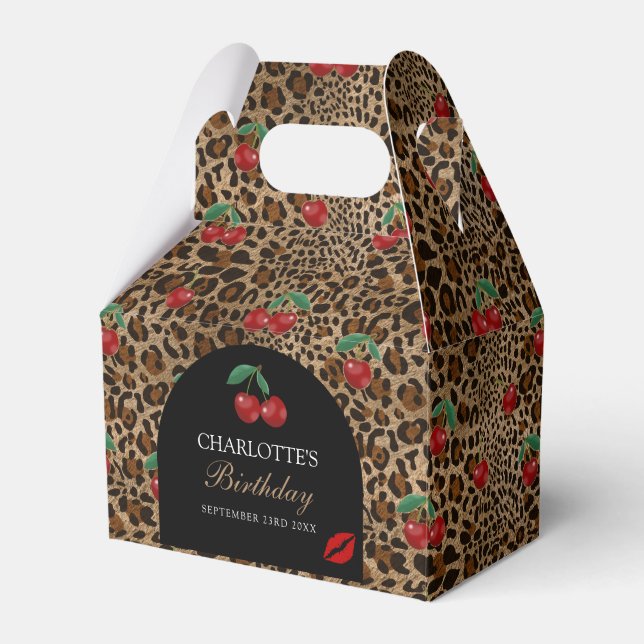 Leopard Cheetah Animal Print Red Cherries Favour Box (Front Side)