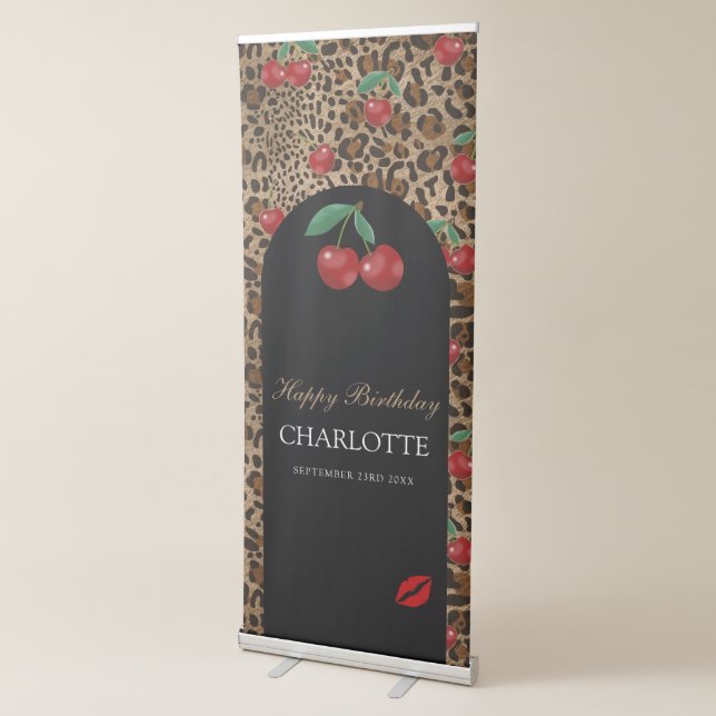 Leopard Cheetah Animal Print Red Cherry Birthday Retractable Banner (3/4)
