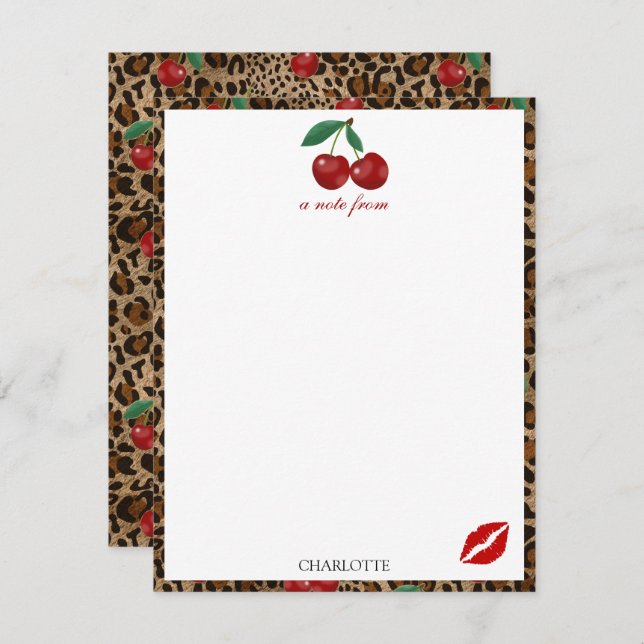 Leopard Cheetah Animal Print Red Cherry Pattern Card (Front/Back)