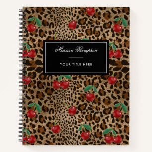 Leopard Cheetah Animal Print Red Cherry Pattern Notebook