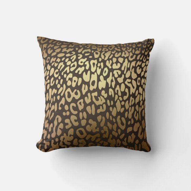 Leopard Cheetah Animal Skin Print Modern Glam Gold Cushion (Front)