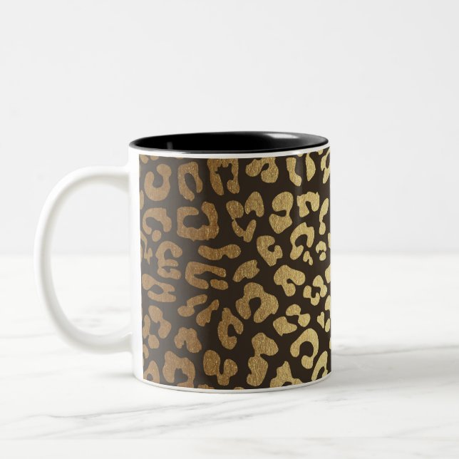 Leopard Cheetah Animal Skin Print Modern Glam Gold Two-Tone Coffee Mug (Left)