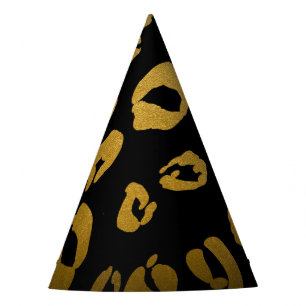 Leopard Cheetah Black Gold Jungle Birthday Party Hat