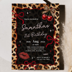 Leopard Cheetah Cherries Birthday Invitation