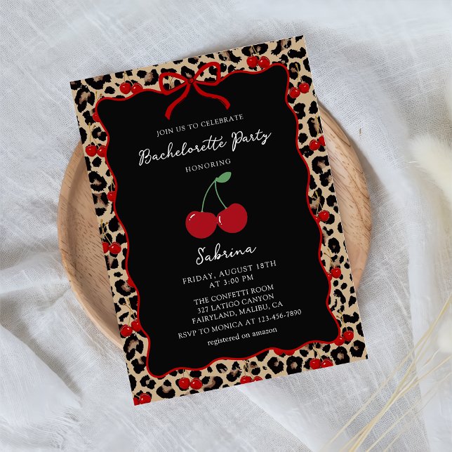 Leopard Cheetah Cherry Bachelorette Invitation (Creator Uploaded)