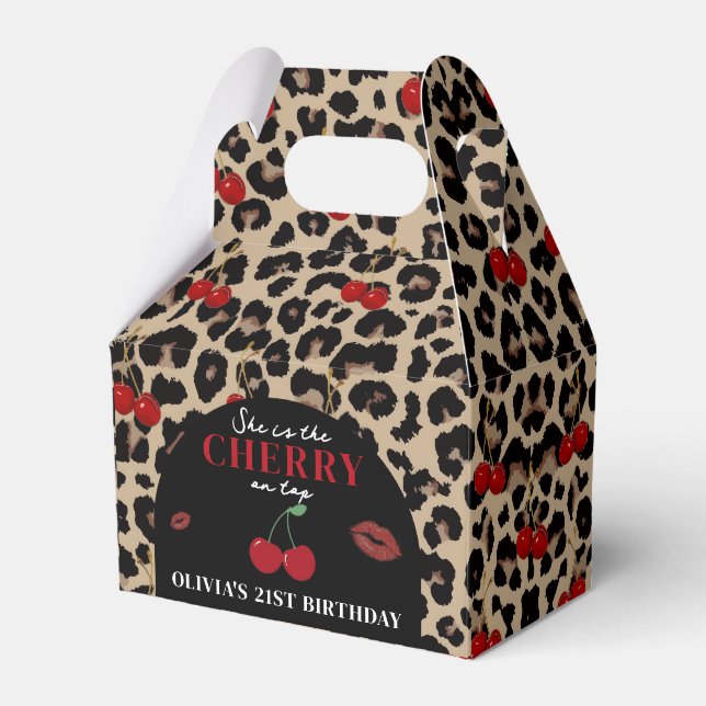 Leopard Cheetah Cherry Birthday Favor Box (Front Side)