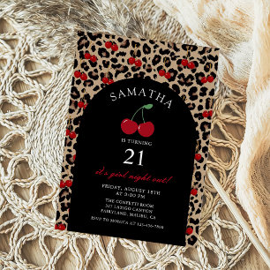 Leopard Cheetah Cherry Birthday Invitation