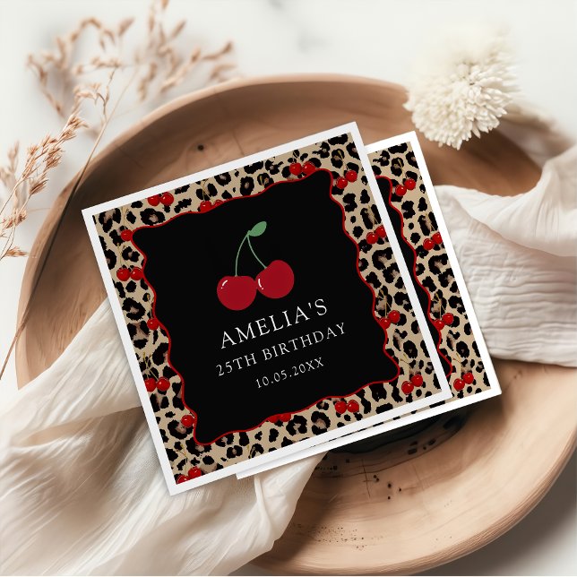 Leopard Cheetah Cherry Birthday Party Napkins (Creator Uploaded)