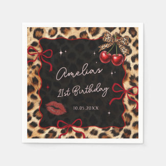 Leopard Cheetah Cherry Birthday Party Napkins