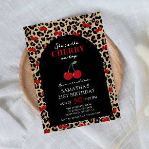 Leopard Cheetah Cherry On Top Birthday Invitation