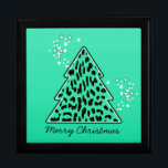 Leopard cheetah Christmas Tree Gift Box<br><div class="desc">Lovely,  bright,  modern pattern with animal print christmas tree in turquoise and stars. Cute,  girly,  and trendy Christmas gift. Personalise it with your own text/ message/ name.</div>