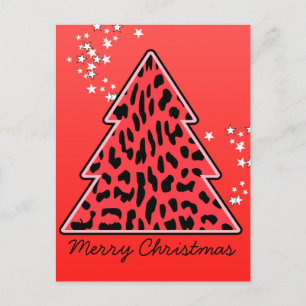 Leopard cheetah Christmas Tree Postcard
