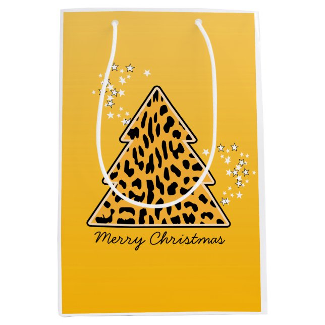 Leopard cheetah Christmas Tree Sticker Medium Gift Bag (Front)