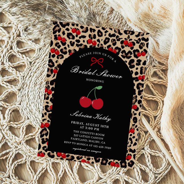 Leopard Cheetah Coquette Cherry Bridal Shower Invitation (Creator Uploaded)
