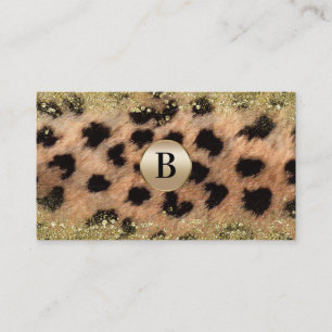 Leopard Cheetah Gold Glitter Monogram Personalised Business Card