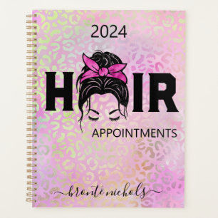 Leopard Cheetah Pink Hair Stylist Messy Bun Planner