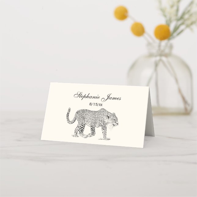 Leopard Cheetah Place Card Escort Card Ivory (Front)