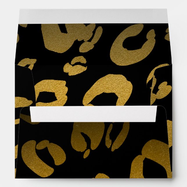 Leopard Cheetah Print Black & Gold Glam Envelope (Back (Bottom))