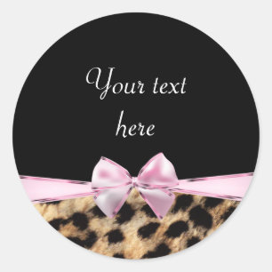 Leopard Cheetah Print Bow Birthday Animal Print Classic Round Sticker