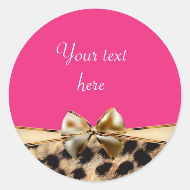 Leopard Cheetah Print Bow Pink Party Stickers (Front)