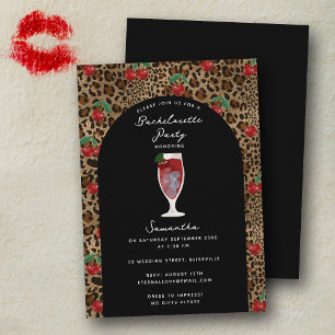 Leopard Cheetah Print Cherry Cocktail Bachelorette Invitation