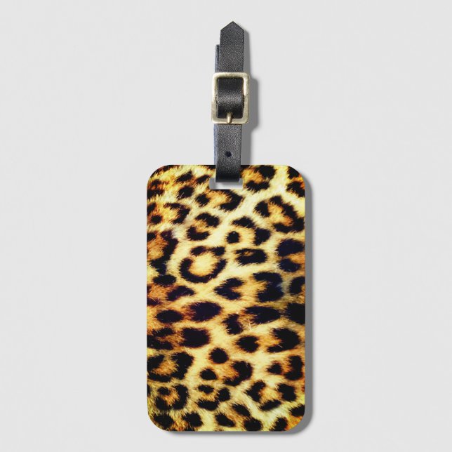 Leopard Cheetah Print Faux Fur Luggage Tag (Front Vertical)