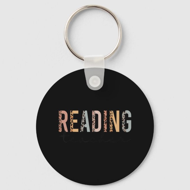 Leopard Cheetah Print Reading Teacher Fun Back To  Key Ring (Front)