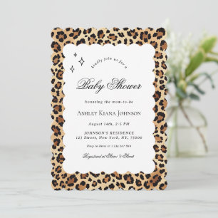 Leopard Cheetah Print Wavy Frame Baby Shower Invitation