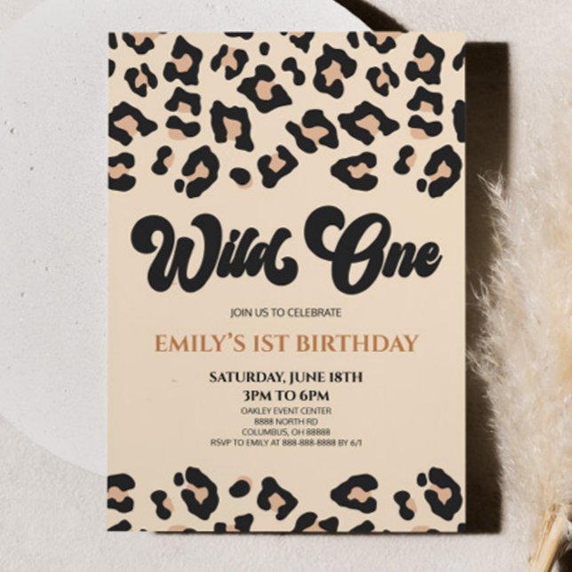 Leopard Cheetah Print Wild One 1st Birthday Party Invitation (Creator Uploaded)